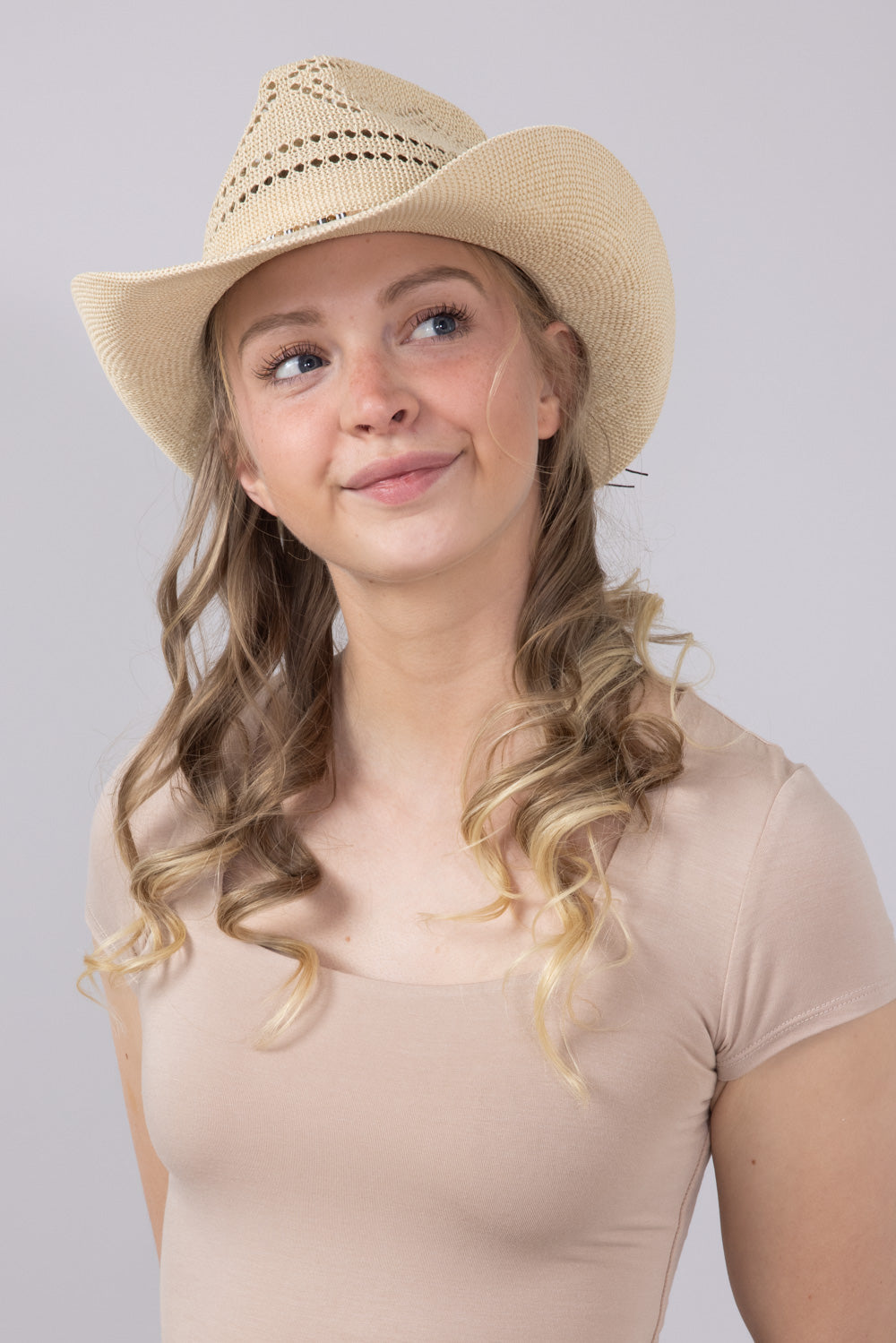 C.C. Woven Beaded Charm Cowgirl Hat for Women in Beige  display picture 1