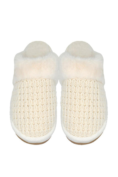 C.C. Rib Pattern Knitted Slippers for Women in Ivory