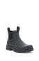 A single black rubber Chelsea-style ankle boot with elastic side gore panels and pull tabs, shown on a clean white background.