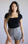 Seamless Double Layer Knit T-Shirt for Women in Black