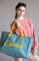 Summer Rope Canvas Tote Bag - Teal/Yellow
