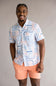 Vintage Summer Seersucker Button Down Shirt for Men in White Shell Print