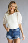 Textured Frill Puff Sleeve Top for Women in Cream