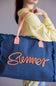 Summer Rope Canvas Tote Bag - Navy/Pink
