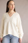 Notched V-Neck Knit Top for Women in Ivory
