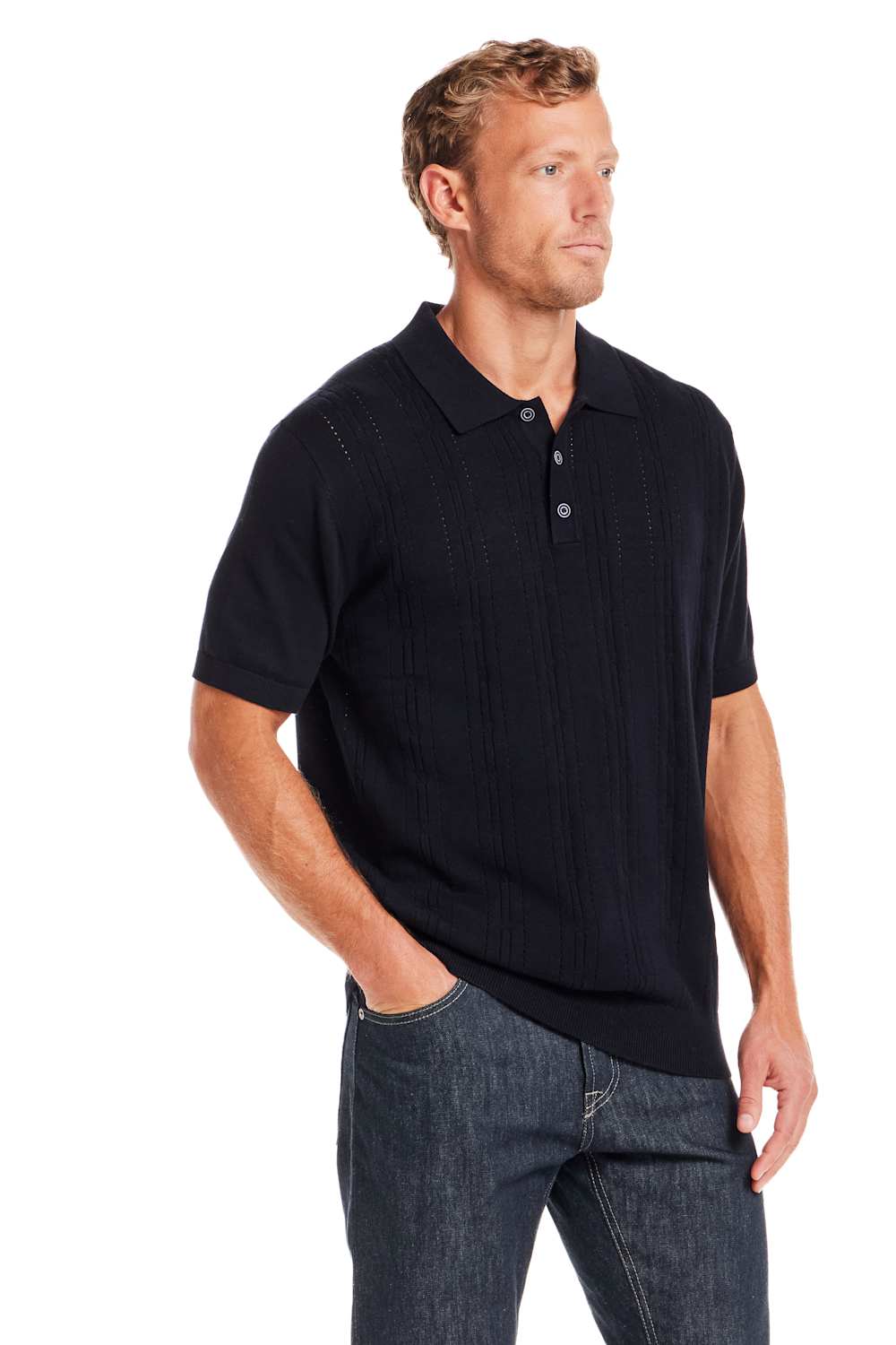 Weatherproof Vintage Pointelle Sweater Polo for Men in Navy