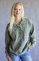 C&C California Sun Washed 1/2 Snap Pullover for Women in Vetiver Green