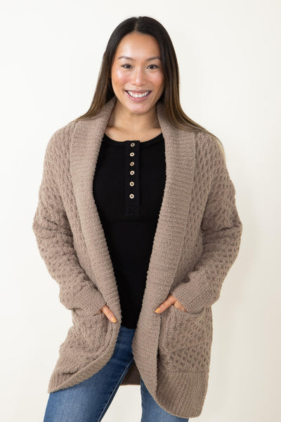 Comfy Textured Knit Sweater Cardigan for Women in Brown