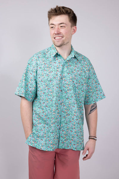 Cotton Button Down Tequila Shirt for Men in Aqua