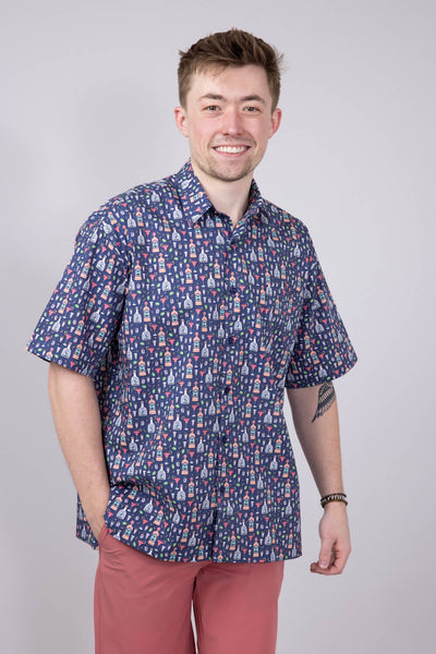 Cotton Button Down Tequila Shirt for Men in Navy