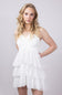 Gingham Ruched Halter Tiered Mini Dress for Women in Off White
