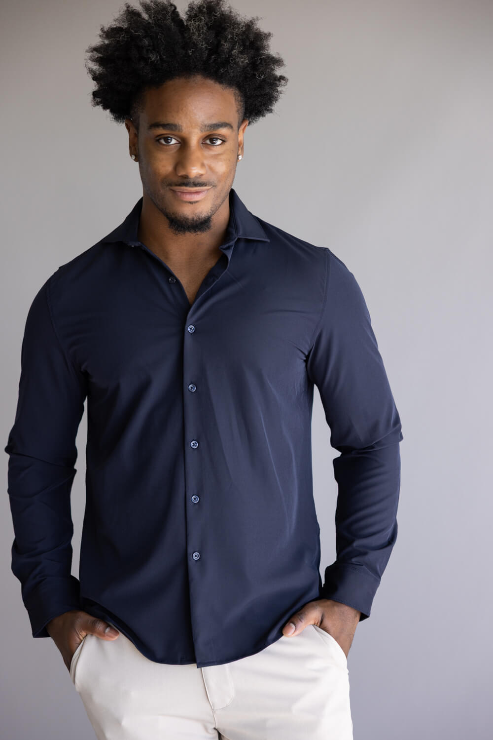 Denim & Flower Dressy Tech Button Up Shirt for Men in Navy | CTL
