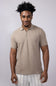 Denim & Flower Textured Zip Polo Shirt for Men in Taupe