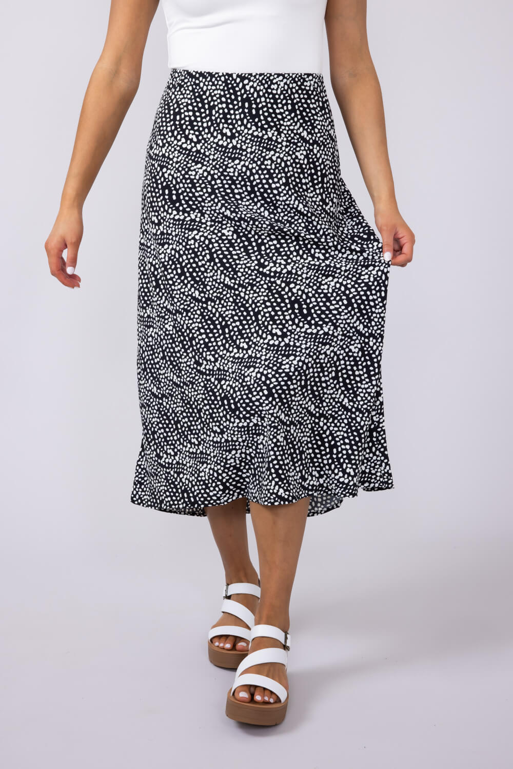 Be Cool Ditsy Dots Midi Skirt for Women in Black | 71063-BLACKDOTS