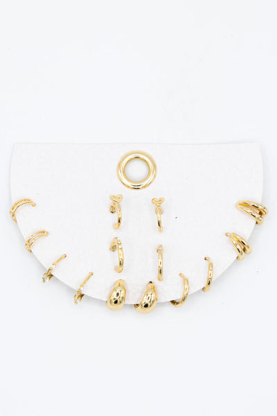 Seven Pair Hoops Earrings Set for Women in Gold