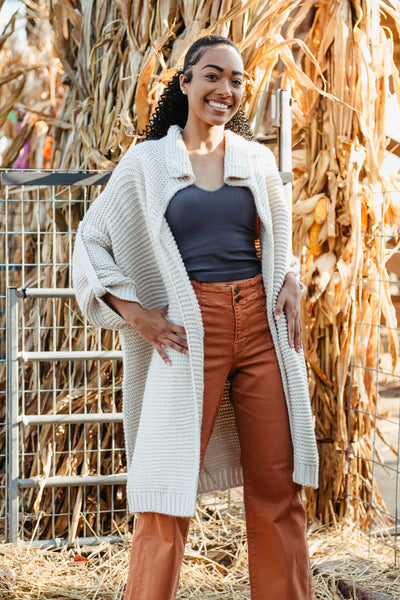 Elan ¾ Sleeve Chunky Midi Cardigan for Women in White