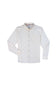 A long-sleeve button-down shirt with a fine white, blue, and red gingham check pattern, displayed flat against a solid white background.