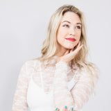 Floral Lace Sheer Layering Top for Women in White