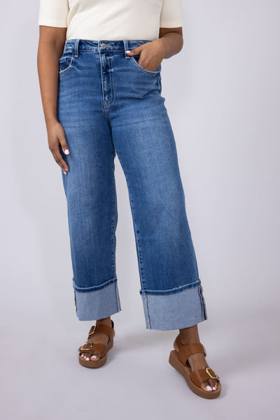 Flying Monkey High-Rise 90βs Vintage Cuffed Flare Jeans for Women