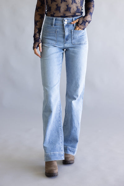 Flying Monkey High-Rise Patch Pocket Flare Jeans for Women