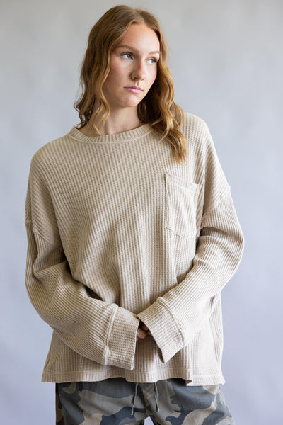 Free People Dawson Pocket Thermal Top for Women in Smooth Stone
