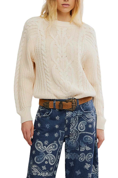 Free People Frankie Cable Sweater for Women in Buttercream