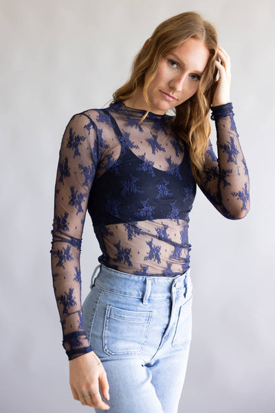 Free People Intimately Lady Lux Sheer Layering Top for Women in Deeper Iris