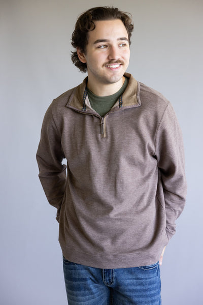 Quarter Zip Neck Sweater for Men in Tan