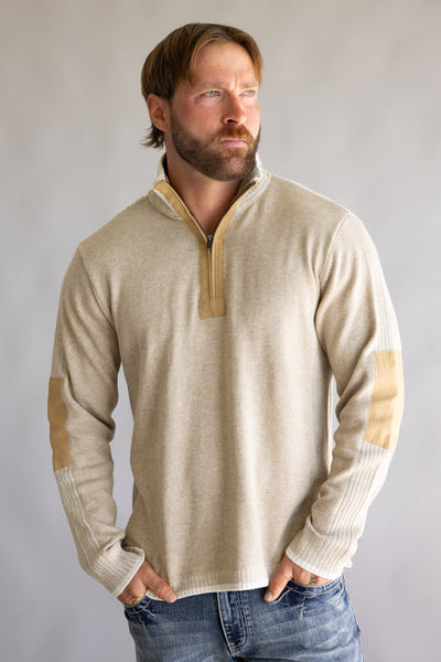 Quarter Zip Sweater for Men in Oatmeal Heather