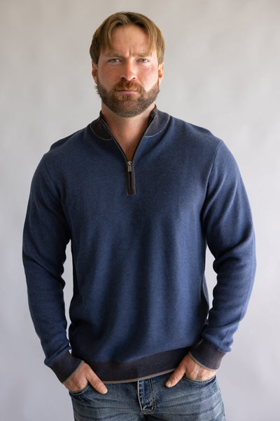 Quarter Zip Sweater for Men in Brown Heather
