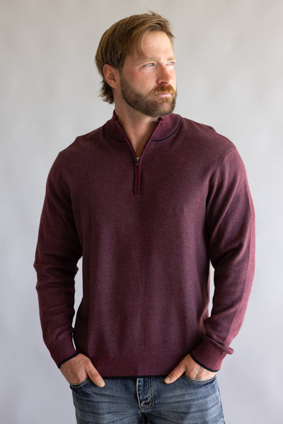 Quarter Zip Sweater for Men in Crimson Heather