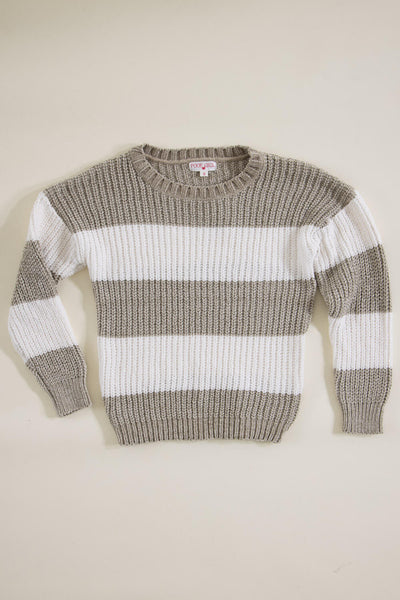 Youth Rugby Striped Sweater for Girls in Stone Ivory
