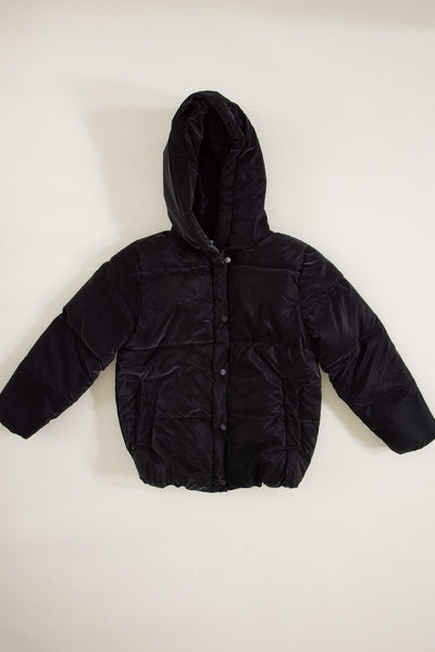 Youth Cire Twill Hooded Puffer Jacket for Girls in Black