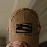 Grunt Style Embroidered American Flag Hat for Men in Tan