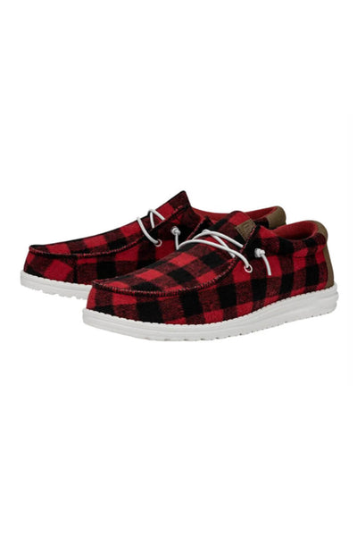 HEYDUDE Men’s Wally Buffalo Plaid Shoes in Red