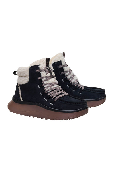 HEYDUDE Women’s Wendy Peak Apres Suede Cozy Stitch in Black