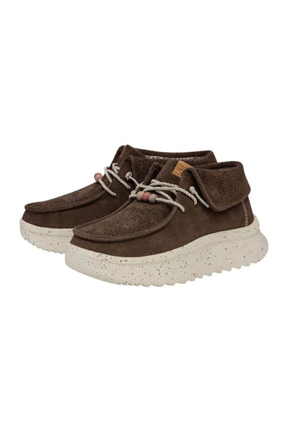 HEYDUDE Women’s Wendy Peak Fold Boot Suede Booties in Cocoa Brown