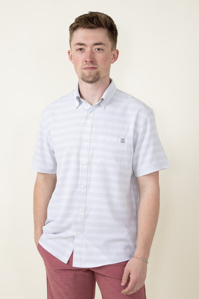 Huk Fishing Kona Cross Dye Stripe Button Down Shirt for Men in White