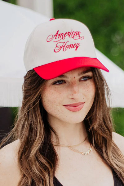 American Honey Trucker Hat for Women in Red/Tan