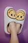 Yellow Checker Smiley Face Slippers for Women in White