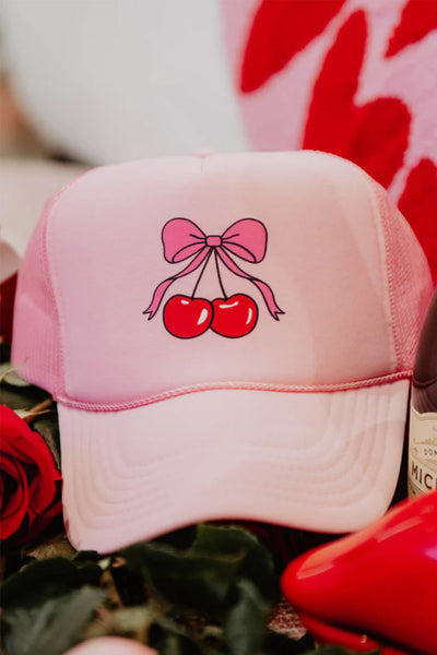 Cherry Bow Foam Trucker Hat for Women in Light Pink | KDC