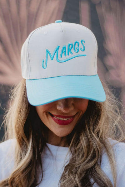 Margs Trucker Hat for Women in Aqua/Tan