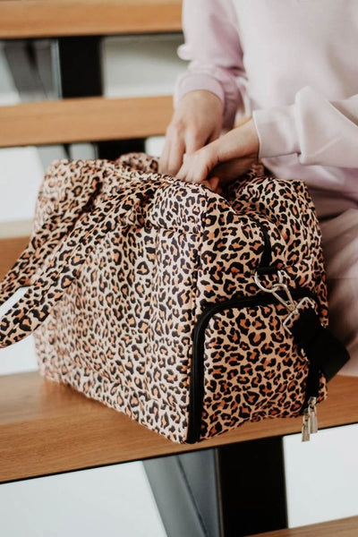 Quilted Puffer Weekender Bag for Women in Cheetah
