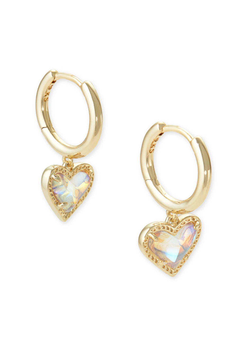 Kendra Scott Ari Heart Gold Huggie Earrings in Dichroic Glass