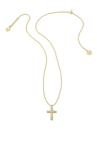 Kendra Scott Cross Gold Pendant Necklace in White Crystal