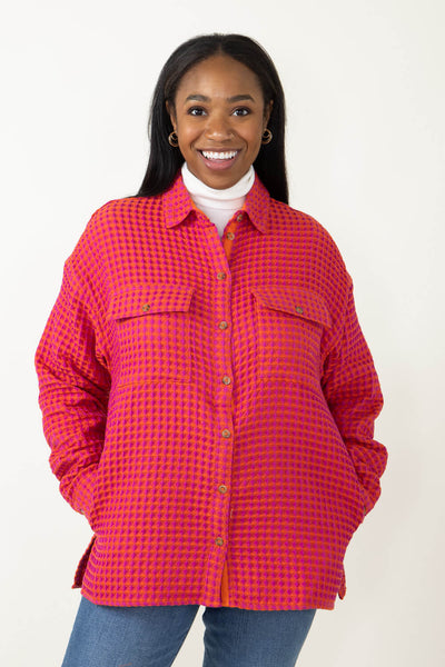 La Miel Two Tone Thermal Shacket for Women in Orange