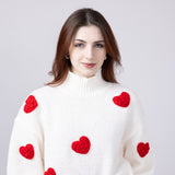 3D Heart Sweater for Women in White