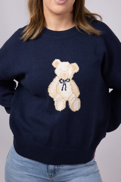 Bear Crewneck Sweater for Women in Navy | IWT5160-NAVY – Glik's