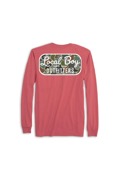This Local Boy Youth Retro Patch Long Sleeve T-Shirt in Brick Red
