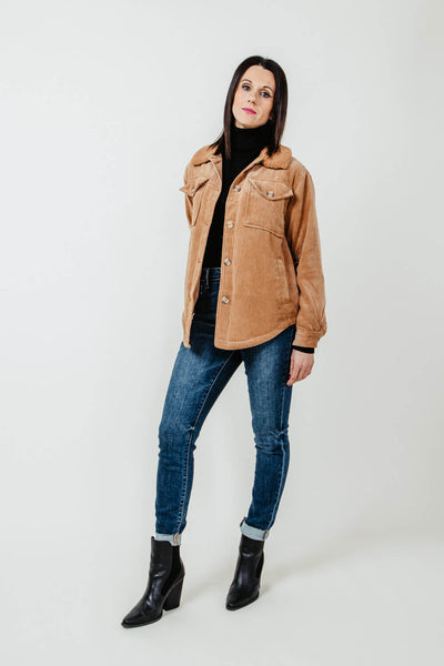 Love Tree Corduroy Sherpa Collar Lined Jacket for Women in Brown